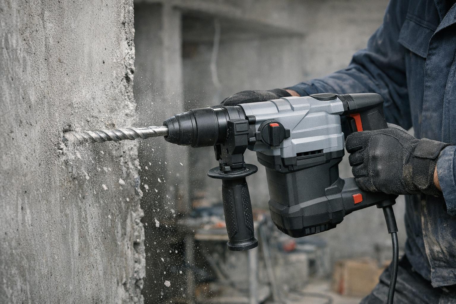 młotowiertarka przy wierceniu w betonie zdjęcie